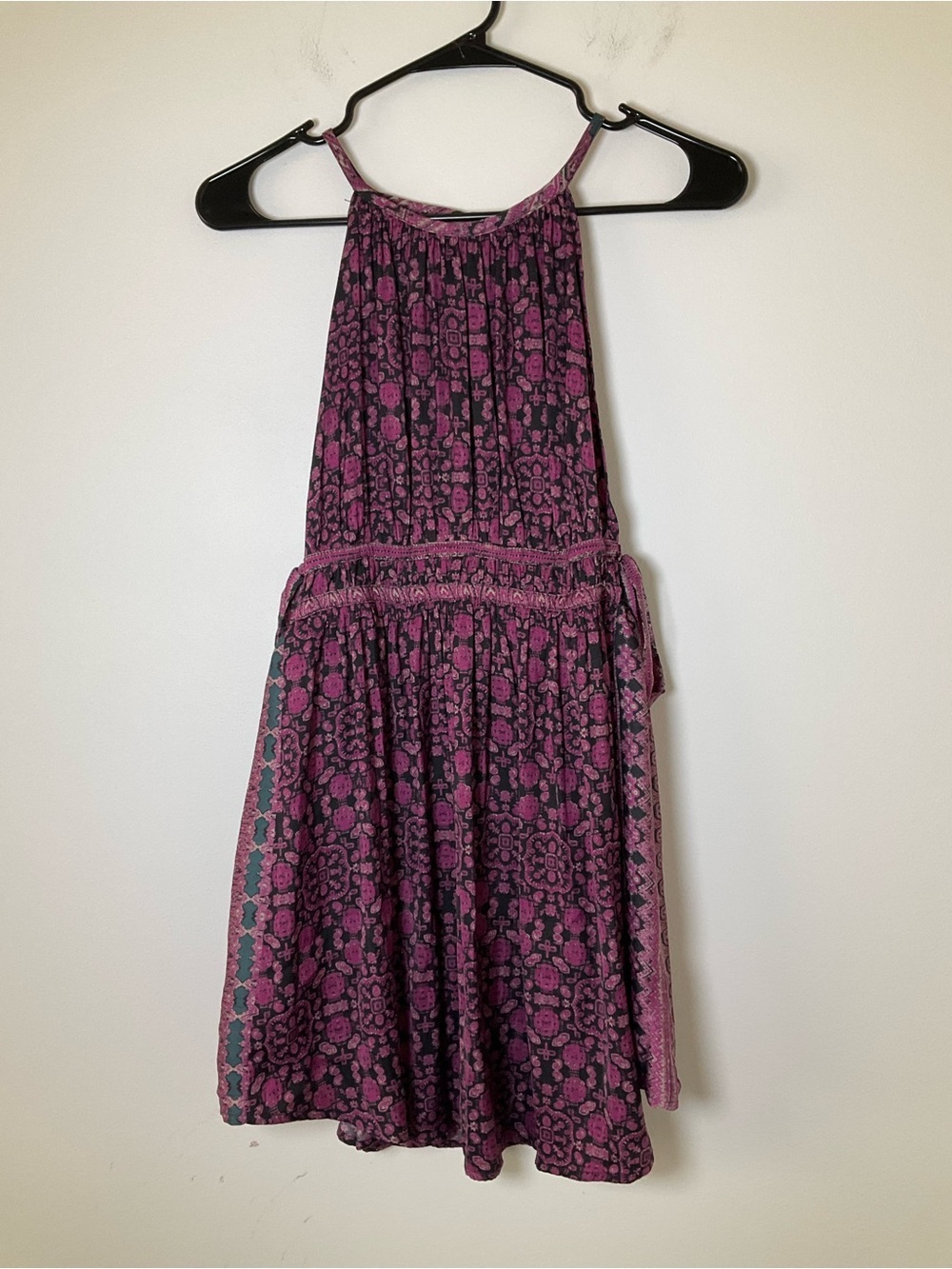 Free People Printed Halter Mini Dress Purple Boho XS